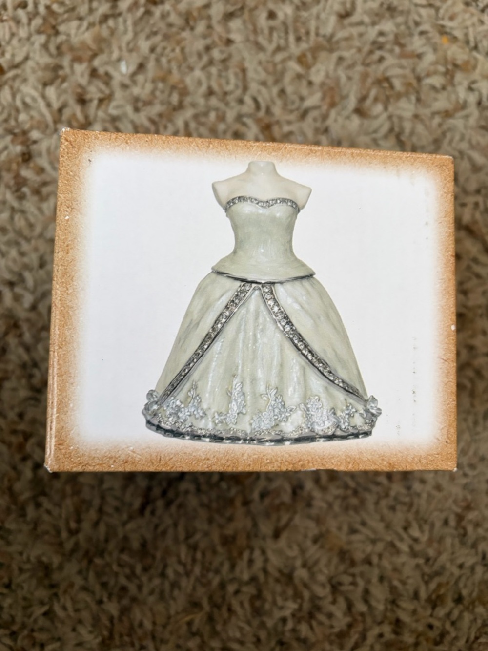 Cracker Barrel Ivory and Silver wedding  Dress Figurine Trinket Box